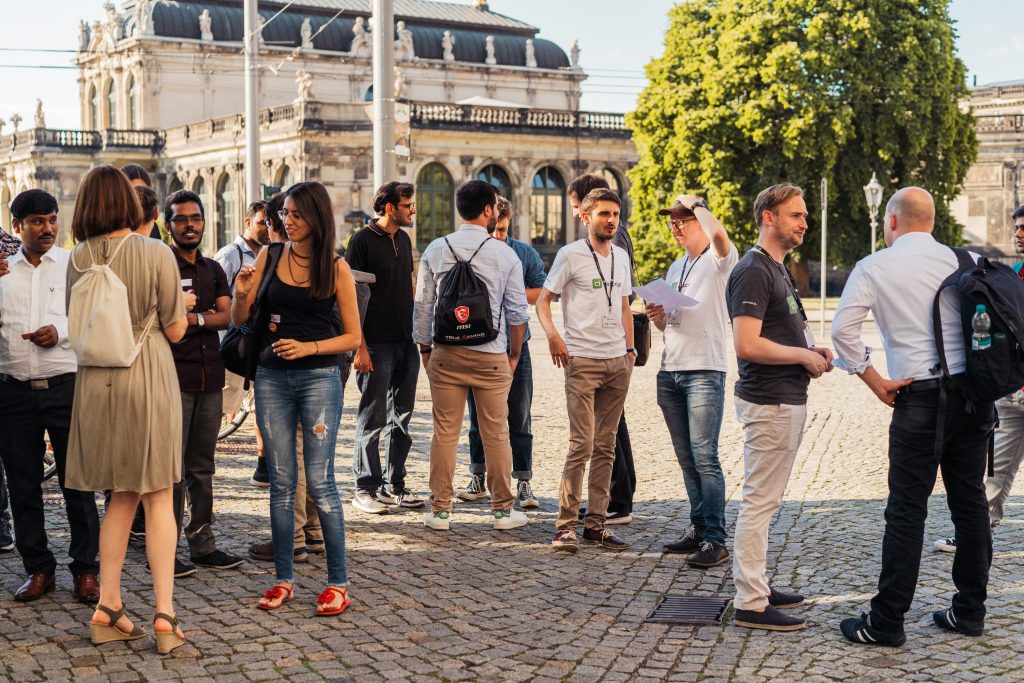 Students and companies networking outside in Dresden